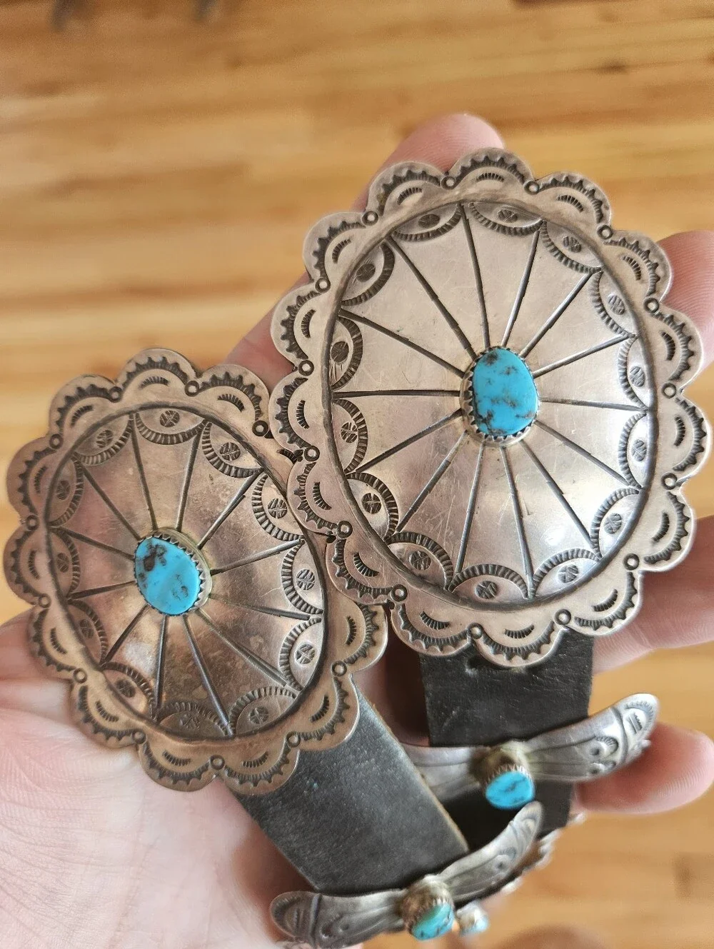 Vintage E. Wylie Handcrafted Sterling Silver Concho Belt Turquoise Navajo